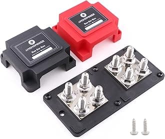 Bus Bar 12V 24V 48V 400A Copper Busbar Distribution Blocks with 8X 3/8" (M10) Posts Terminals Powerbar, Heavy Duty DC Battery Buss Bars for Car RV Truck Boat Solar Trailer Marine, Red&Black