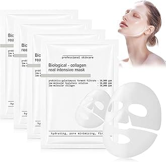 Vizela 4Pcs Skaind Collagen Glow Mask Overnight, Deep Face Mask, Bio-Collagen Real Deep Mask, Hydrating Overnight Hydrogel Mask, Revitalize Your Skin with Low Molecular Weight Collagen Mask