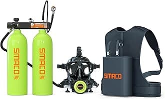SMACO Mini Scuba Diving Tank 1.9L Double Scuba Tank Reusable Small Pony Bottle up to 45 Mins Dive Time Portable Twin 1.9L Diving Air Tank Kit Diving Cylinder for Underwater Exploration Rescue S700 Max