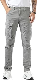 Plaid&Plain Men's Cargo Pants Slim Fit with Articulated Knees