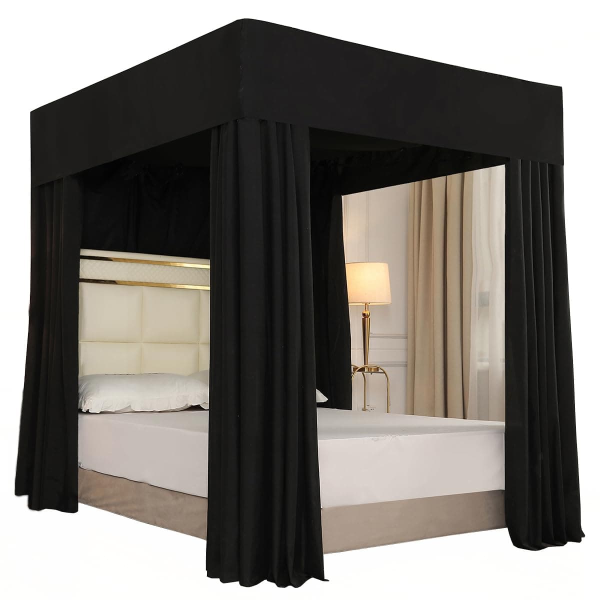 Black Four Corner Post Bed Canopy Bed Curtains Sheer Canopy Bedroom Decoration Lightproof,Not Include Poles (King, Black)