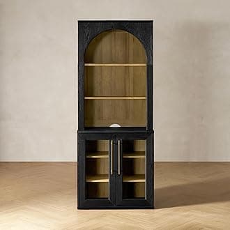 mopio Blake Storage Cabinet with Hutch, Sideboard Buffet Cabinet with Storage, Kitchen Pantry Organizer, Coffee Bar Station, Trophy Display Case with Door & Shelf for Living Room (Black Oak Acrylic)