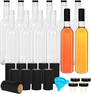 12 Pack 500 ml/16 oz Clear Glass Bottles With Cork Lids & Seal Shrink Capsules Caps,Home Brewing Wine & Juicing Bottles For Bordeaux Wine,Beverage, Sparkling Wine,Kefir,Decor