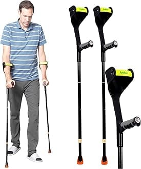 Forearm Crutches Pair, Folding Forearm Crutches Lightweight Adjustable，with Rubber Handles, Comfortable Grip and Wear-Resistant, Non-Slip Forearm Crutches for Heavy Duty (Black)