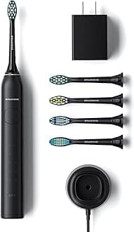 Super Sonic Electric Toothbrush with 4 Replacement Heads - Rechargeable Electronic Tooth Brush for Adults with 5 Customizable Modes - IPX7 Waterproof & Long-Lasting Battery - Black