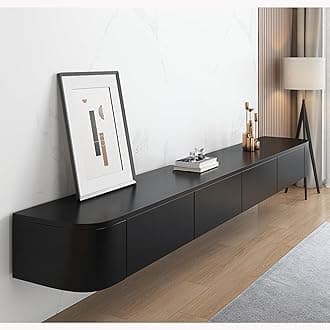 Floating TV Stand, Wall Mounted TV Shelves With Door,TV Media Console, Floating TV Cabinet Large Storage TV Bench Under TV (Black, 300CM/118.1")