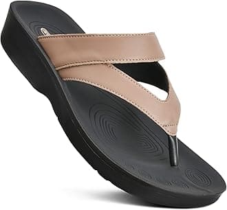 AEROTHOTICComfy Open Toe Arch Support Flip Flops for Women Cushion Padded Stylish Straps Dressy Sandals Walking Travel Beach Wear