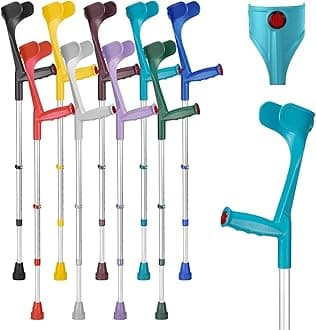 Ossenberg Classic Open Cuff Ergonomic Grip Elbow Crutch – Turquoise – Single | Lightweight Height Adjustable Economy Comfort Coloured Forearm Crutch for Adults Men & Women Mobility and Walking Aid