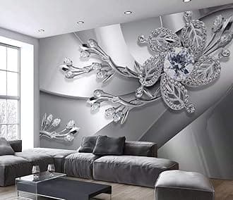 Muravie 3D Silver Background Silver Diamond Flower Wallpaper High-End Luxury Jewelry Background Wall, Hotel Living Room Mural Children Bedroom Peel and Stick I Custom Size (3D Silver Diamond Flower)