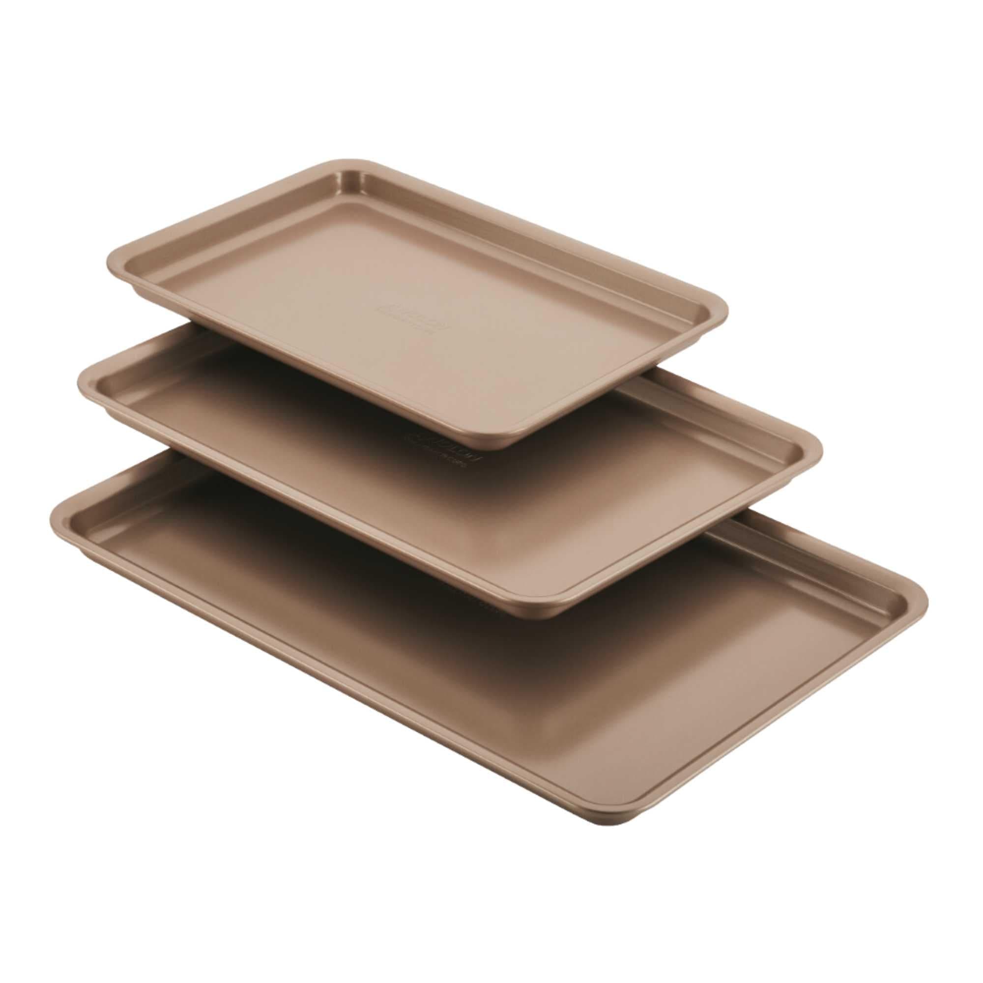 Gourmet Nonstick Bakeware Set with Nonstick Cookie Sheets / Baking Sheets - 3 Piece, Bronze Brown