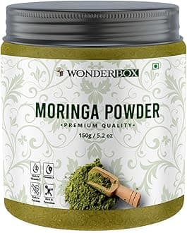 WonderBox Organic Moringa Powder - 100 Gm | Drumstick Leaf Powder Rich in Antioxidants, Supports Digestion and Weight Loss, Immunity & Energy Booster, Skin & Hair Health (Jar Pack Superfood)