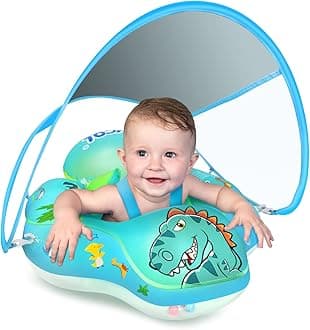 LAYCOL Baby Swimming Float Inflatable Baby Pool Float Ring with Sun Protection Canopy,add Tail no flip Over for Age of 3-36 Months