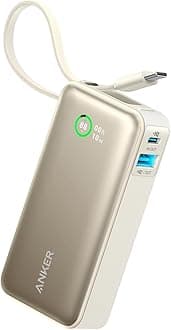 Nano Power Bank, 10,000mAh Portable Charger with Built-in USB-C Cable, 30W Recharging, 30W Max Output with USB-C&A, for iPhone 17/16 Series, MacBook, Galaxy, AirPods, and More