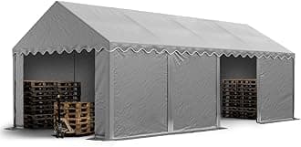 TOOLPORT Storage tent 4x8 m PVC 750 N waterproof grey shelter with ground frame