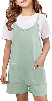 Girls Summer Jumpsuits Spaghetti Strap Sleeveless Loose Romper Short Pants with Pockets 5-14 Years