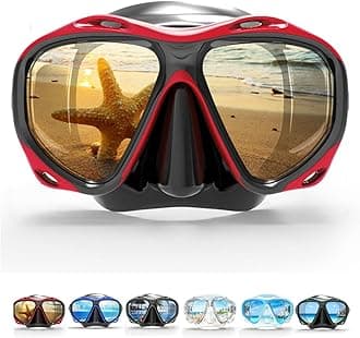 COPOZZ Scuba Mask, No Fogging Snorkeling Scuba Dive Glasses, Great Seal Free Diving Tempered Glass Mask Goggles (Red)