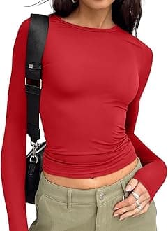 Womens Long Sleeve T Shirts Fall Fashion 2026 Basic Crop Tops Going Out Outfits Y2k Clothes