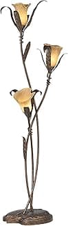 Rustic Farmhouse Sculptural Floor Lamp Standing 68 1/4" Tall Bronze Gold 3-Light Amber Glass Intertwined Lily Flower Shade for Cottage Core Living Room Reading Bedroom Office