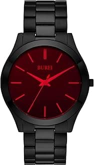 BUREI Herren Uhren Schwarze Minimalistische Quartz Armbanduhr fr Mnner 44mm groe Kleideruhr mit Edelstahlband