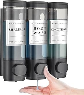 Shower Soap Dispenser 3 Chamber No Drill Wall-Mounted Shampoo and Conditioner Dispenser, Shampoo Soap Dispenser for Shower Wall Mounted Body Wash for Bathroom Hotel Large Capacity,Matte Black