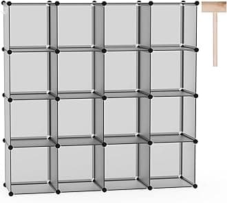 16-Cube Storage Organizer, Plastic Shelves Units, DIY Closet Organizer, Modular Shelves Ideal for Home, Bedroom, 48.4" L 12.4" W 48.4" H Grey UPCS16G