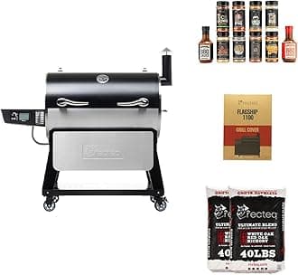 recteq Pellet Grill Smoker - Flagship 1600, Wood Pellet Smoker, BBQ, Wi-Fi Smart Grill, 1600 Sq. In. Cook Space, 40 lbs Hopper, Grilling Basics Bundle