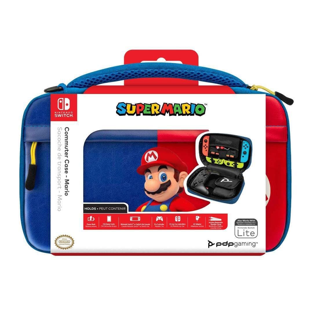 PDP Gaming Officially Licensed Switch Commuter Case - Mario - Semi-Hardshell Protection - Protective PU Leather - Holds 14 Games & Console - Works with Switch OLED & Lite - Perfect for Kids / Travel