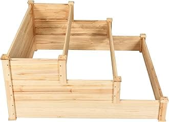 S AFSTAR 3-Tier Raised Garden Bed, Wood Elevated Planter Box with 3 Dividable Bed Kit, Outdoor Above Ground Garden Beds for Plants Herbs Vegetables, Stackable & Flat Arrangement, 49"L x 49"W x 22"H