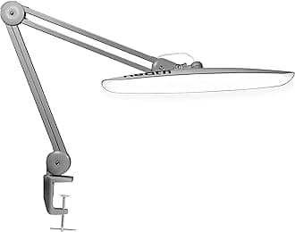 - XL 2200 Lumens 24W LED Desk Lamp – Shadow-Free Task Lighting | 4-Level Dimming | Home Office & Crafts Use | 20-Inch Wide Head (Silver, Non-CCT with Clamp)