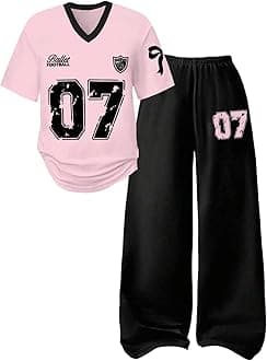 Girl's Jersey Shirt 2 Piece Athletic Outfits Oversized Tee and Sweatpants Suit Pant Sets for Teen Girls