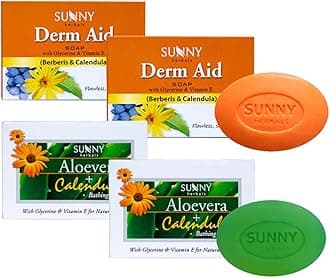 Sunny Derm Aid & Aloe Vera Calendula Bathin Bar (75gm*2 each), Rash-Free, Healthy Skin, Counter Dryness, Scarring, Sunburn, Soft, Supple Skin, Moisturizes, Lightens Blemishes