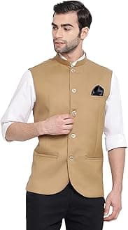 VASTRAMAYMen's Cotton Silk Nehru Jacket – Elegant Festive Wear with Mandarin Collar, Perfect for Eid, Weddings & Celebrations