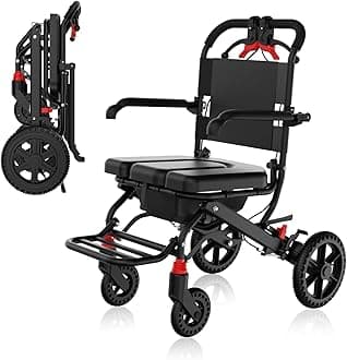 Waterproof Shower Wheelchair for Adults, Transport Chair Lightweight Foldable with Portable Removable Toilet Basin, 19.5 lbs Travel Folding Wheel Chairs for Seniors Support 300lbs ﻿