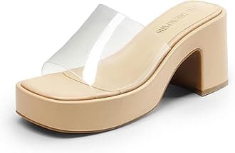 High Chunky Platform Heels for Women Fashion Comfort Slip on Square Open Toe Block Heel Sandals