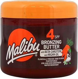Malibu Sun SPF 8 Bronzing Tanning Body Butter with Beta Carotene and Coconut Oil, Water Resistant, Tropical Coconut Fragrance, 300ml