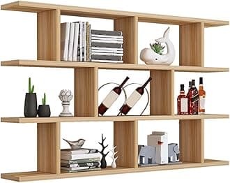 LITFAD 3-Shelf Modern Wood Bookcase Floating Shelf for Wall Storage Wall Mounted Book Shelf for Living Room Study Room Office - Natural 39.4" L x 7.9" W x 37.9" H