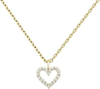 14K Gold Plated Cubic Zirconia Heart Necklace | Cute Dainty Love Pendant Necklaces for Women - Valentines Day Trendy Jewelry