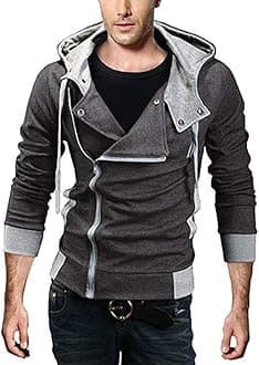 Men's Oblique Zipper Hoodie Casual Slim Fit Top Cosplay Costume Jacket