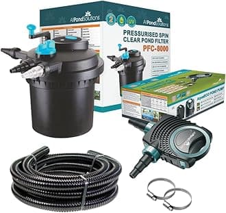 AllPondSolutions Pressurised Koi Fish Pond Filter Complete Kit with Pond Pump and UV Steriliser Light All in one - Ponds Up to 8000 litres - PFC-8000-KIT Black
