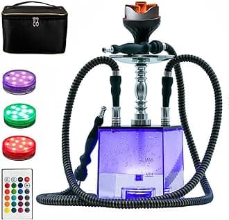 MRPAPA 2 Hose Hookah Set, Modern LED Hookah With Everything, Portable Shisha Accessories To Go Set - Great Gift