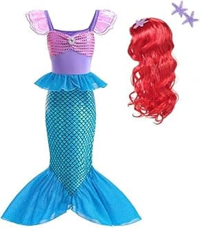Lito Angels Little Mermaid Princess Fancy Dress Up Costume Birthday Party Outfit with Accessories for Kids Girls Age 2-9 Years, Purple Blue