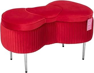 IMPRESSIONS VANITY · COMPANY Hello Kitty Bow Velvet Storage Bench for Bedroom and Living Room, Luxurious Design Foam Padded Upholstered Ottoman Bench Seat Organizer with Silver Metal Legs (Red)
