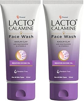 Lacto Calamine Daily Facewash with Kaolin Clay, Niacinamide and Vitamin E for Oily Skin | Controls Pimples, Blackheads and Whiteheads Paraben Free 100ml - Pack of 2