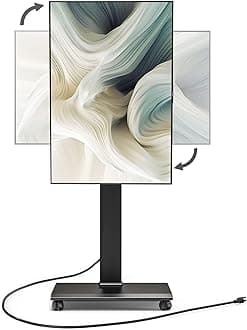 Rolling TV Stand with Power Outlet - Mobile TV Stand for 32-75 Inch TVs, Landscape to Portrait Rotating, ±20° Swiveling, Height Adjustable TV Cart Hold Up to 88 Lbs Max VESA 400x600mm