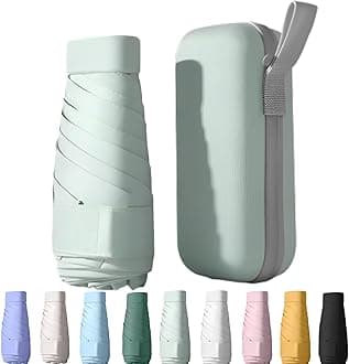 UPF50+ Mini Travel Sun Umbrella for Purse With Case,Small Compact UV Umbrella Protection Sun,Lightweight Portable Parasol Windproof for Women Men Kids (Light green)
