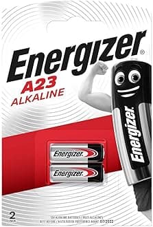 Energizer A23 12V Batteries, Alkaline Button Battery, 2 Pack, silver