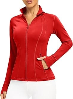 QUEENIEKE Women's Slim Fit Running Jackets - Long Sleeves Athletic Workout Gym Tops with Back Mesh Vent & Thumb Holes