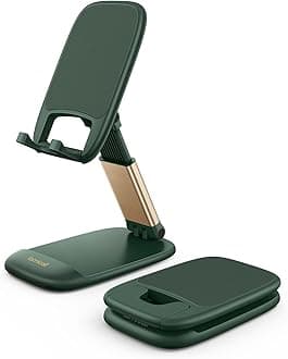 Lamicall Foldable Phone Stand for Desk - Height Adjustable Cell Phone Holder Portable Cellphone Cradle Desktop Dock Compatible with iPhone 13 Pro Max Mini, 12 11 XR X 8 7 6 Plus SE, 4-8'' Smartphone