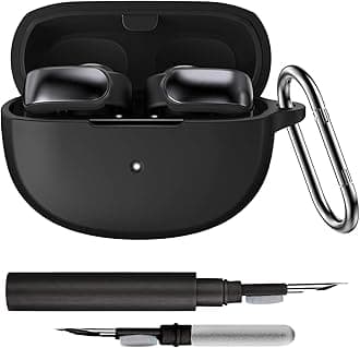 Silicone Case Cover for New Bose Ultra Open Earbuds, Shockproof Protective Skin Case for Bose Ultra Open Earbuds 2024 with 3-in-1 Cleaner Kit and Carabiner, (Black, Front LED Visible)