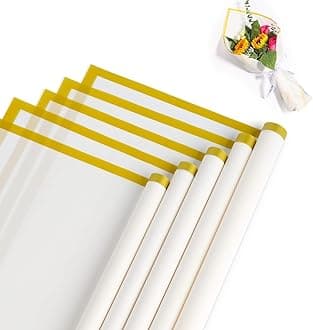 Just Flowers Waterproof Floral Wrapping Paper, Gift Wrapping Paper Roll Sheet, Florist Bouquet Supplies (Off-White wiht Gold Edge, Pack of 10)